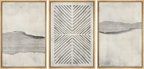 Vista 414 de SIGNWIN Lienzo enmarcado para pared, juego de arte neutro de bosque brumoso, ilustraciones en tono tierra, arte moderno, decorativo, bohemio