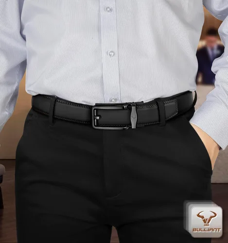 Vista 5 de BULLIANT Cinturón de trinquete para hombre, 2 unidades, cinturón de cuero deslizante ajustable para regalo, vestido de hombre, jeans casuales 1 38