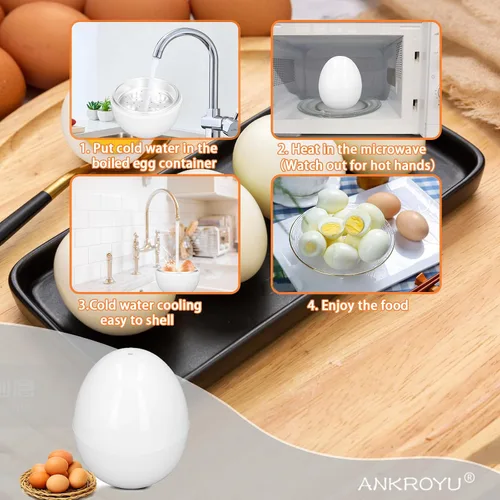 Vista 5 de Olla rápida para huevos para microondas, capacidad para 4 huevos, diseño compacto, material ABS, forma de huevo, herramientas de cocina, función