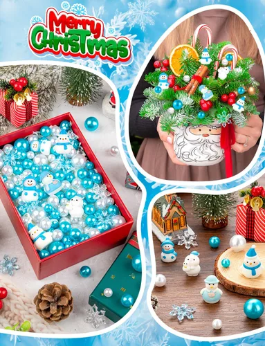 Vista 4 de 100 piezas de relleno de jarrón de Navidad, rellenos de jarrón flotante de nieve azul y blanca para centros de mesa y decoración 100 azul y blanco