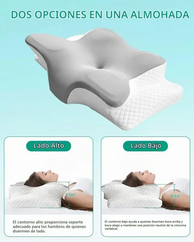 Vista 7 de Almohada cervical ajustable para dormir, almohada de espuma viscoelástica para aliviar el dolor de espalda y hombros, almohadas ergonómicas