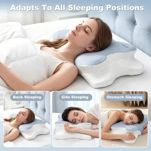 Vista 8 de VYLEE Almohada cervical para el cuello, almohada de contorno de espuma Azul