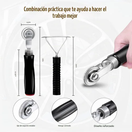 Vista 4 de Kit de 34 piezas de herramientas de reparación de neumáticos, kit de rodillo de parche de neumáticos, rueda de pulido de acero tungsteno