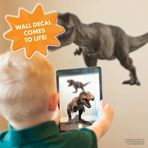 Vista 4 de Wall Palz Jurassic Park T-Rex - Calcomanía de pared de dinosaurio grande con interacción de realidad aumentada 3D, decoración de dormitorio Jurassic