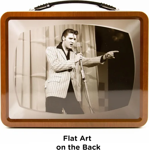 Vista 4 de Aquarius Elvis TV Fun Box - Caja de almacenamiento de lata resistente con mango de plástico y cubierta frontal en relieve, mercancía