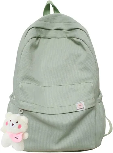 Vista 7 de Eagerrich Mochila Estética Mochila Bonita Útiles Escolares Bolsa para Laptop para Adolescentes Niñas Mujeres Estudiantes Color Sólido, Beige