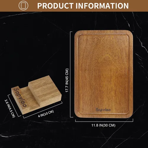 Vista 2 de Tabla de cortar de madera de teca, diseño unibody sólido, una pieza, duradera, apta para cuchillos, tabla de cortar de madera con ranuras profundas