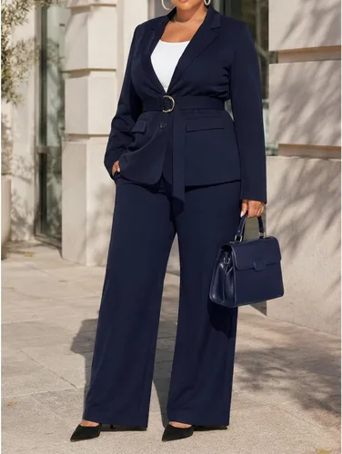 Vista 2 de Conjunto de 2 piezas para mujer, talla grande, para negocios, casual, para Azul marino