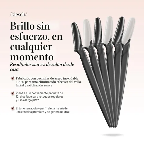 Vista 2 de Kitsch Dermaplane - Maquinilla de afeitar facial para mujeres y hombres, maquinillas de afeitar para cejas y afeitadora facial - Maquinilla de Negro
