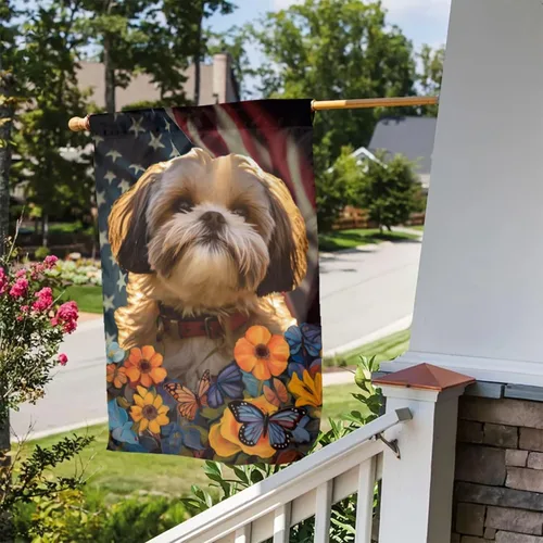 Vista 9 de Bandera de jardín Shih Tzu Dogs - Bandera de Estados Unidos con diseño de girasol, 12 x 18 pulgadas, doble cara, decoración de patio al aire libre