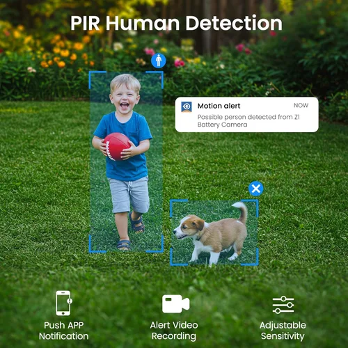 Vista 5 de INFIYA - Cámara de seguridad inalámbrica 2K para exteriores con energía solar para vigilancia del hogar con detección humana AI y notificaciones por