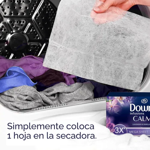 Vista 6 de Downy CALM, Mega Hojas para Secadora, Suavizante de Ropa, Lavanda y Vainilla, 130