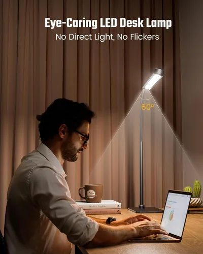 Vista 2 de SUPERDANNY - Lámpara de escritorio LED para el cuidado de los ojos con base de cuello de cisne flexible de 360°, lámpara de trabajo con control