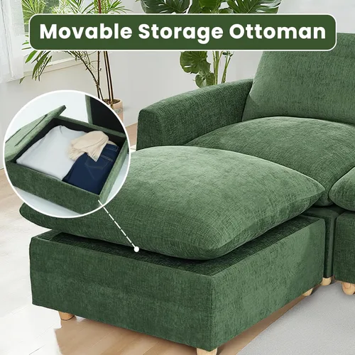 Vista 7 de Sofá extraíble en forma de L con cama cama y otomana de almacenamiento, sofá modular de felpilla para sala de estar, sofá modular en forma de L