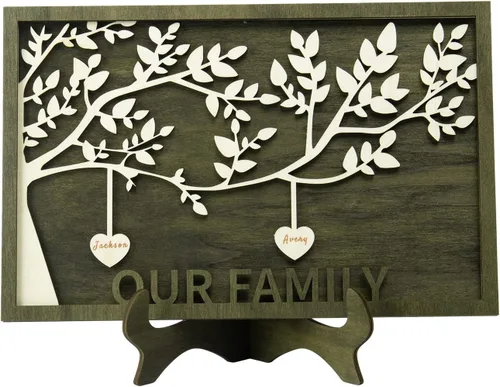 Vista 46 de Árbol genealógico con etiqueta de corazón, placas de madera grabadas personalizadas, regalos personalizados para madres, padres, escritorio, nombres