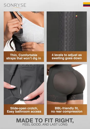 Vista 3 de Sonryse Stage 2 faja Tummy Tuck Compression Garment Faja Body Shaper Shapewear for Women Fajas Colombianas Moldeadoras Negro ceniza entrepierna
