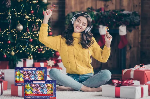Vista 7 de 12 unidades de bastones de caramelo de frutas mixtas, bastones de caramelo duros de Navidad envueltos individualmente de 0.44 onzas, palitos dulces