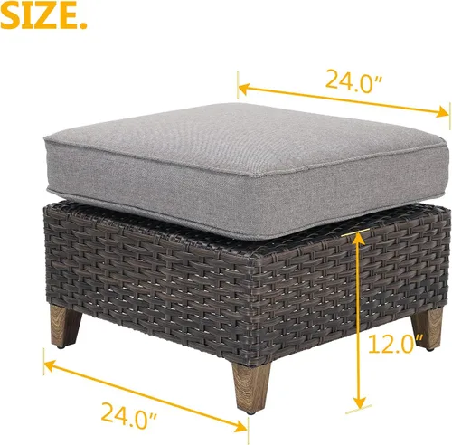 Vista 2 de Grand patio Reposapiés otomano para patio al aire libre con tela de primera calidad, suave cojín extraíble, asiento otomano de mimbre para jardín