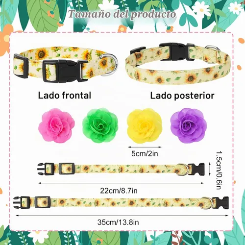 Vista 2 de Paquete de 4 collares de flores para perros pequeños y hembras
