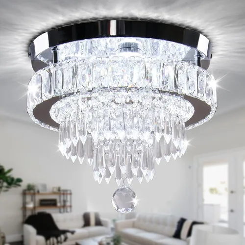 Vista 12 de Lámpara de Araña de Cristal Regulable de 11.8", Luz de Techo de Cristal, Lámparas de Araña Modernas de Montaje al Ras, Lámpara de Techo