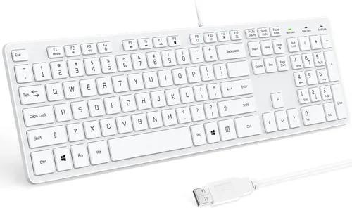 Vista 8 de Teclado con cable USB, teclas cómodas y silenciosas de chocolate, teclado de computadora ultradelgado y duradero con cable (QWERTY) para PC, Windows