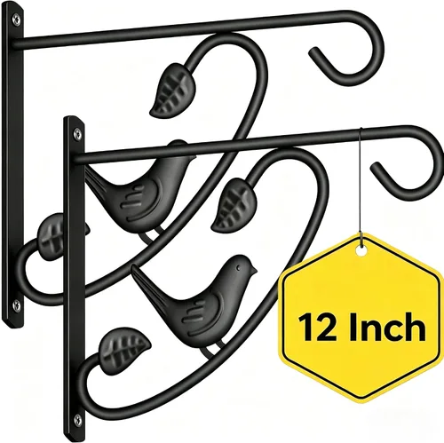Vista 15 de AMAGABELI GARDEN & HOME Paquete de 2 colgadores colgantes para plantas al aire libre de 10 pulgadas, soportes de metal para colgar en la pared
