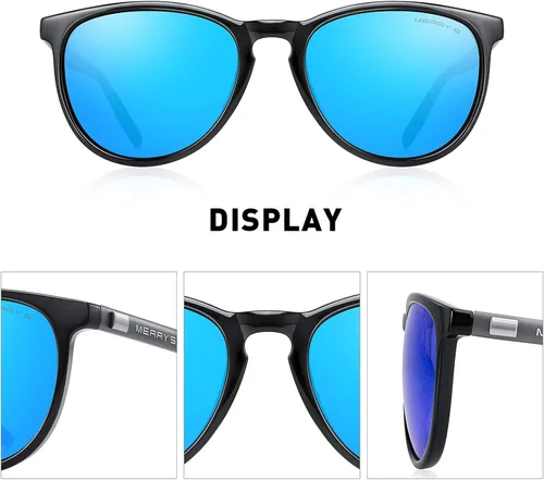 Vista 3 de MERRYS Polarized Sunglasses for Women Men Vintage Retro Classic Round Frame Aluminum Legs S8288