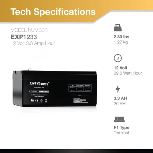 Vista 3 de ExpertPower - Baterías para alarma de 12 voltios, Paquete de 1, Negro