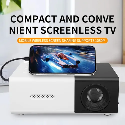 Vista 2 de Mini proyector, proyector de video de cine en casa HD 1080P, 100ANSI 6000LM, corrección trapezoidal automática, espejo de pantalla, compatible
