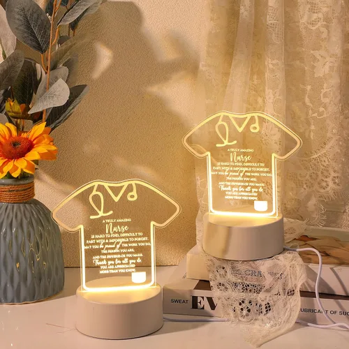 Vista 3 de Soaoo 10 piezas 2026 Nures Week regalo enfermeras apreciación acrílico luz nocturna con base LED lámpara nocturna con refranes grabados, regalos