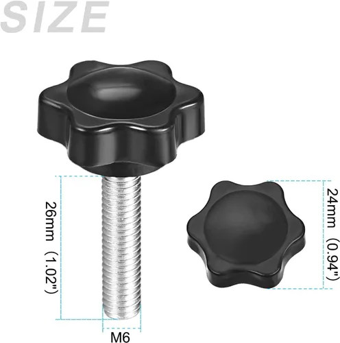 Vista 2 de METALLIXITY Perillas de tornillo de mango de sujeción (M6x26mm) 1 unidad, agarre de metal en forma de estrella - para construcción de viviendas