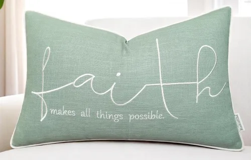 Vista 9 de Rudransha - Funda de almohada lumbar bordada con versículo bíblico de la fe de 12 x 20 pulgadas, regalo cristiano de algodón marfil, decoración