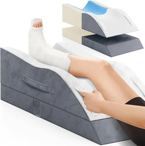 Vista 8 de TranquilRelax Almohadas de elevación de piernas, almohada de cuña para después de una cirugía o descanso, soporte de piernas de espuma viscoelástica
