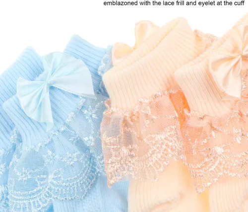 Vista 4 de DRESHOW Calcetines de bebé para niñas con ojales y volantes de encaje, calcetines de vestir para recién nacidosbebésniños pequeñosniños para niña