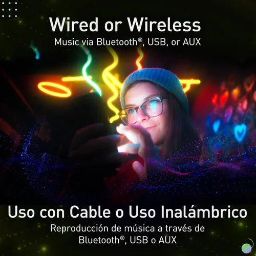 Vista 4 de Panasonic BMAX Altavoz Portátil Bluetooth, 75W Boost de Graves, Batería de Larga Duración, Inalámbrico, 7 Colores de Luz y 12 Patrones con Flash