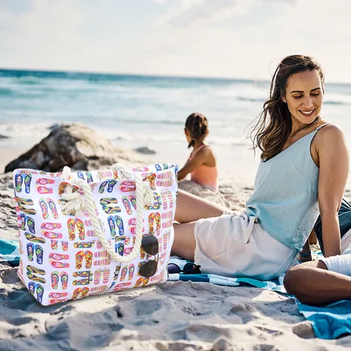 Vista 5 de weallbuy Bolsas de playa para hombres y mujeres, impermeables, a prueba de arena, 30 litros, bolsa de playa de lona grande con zapatos y cremallera