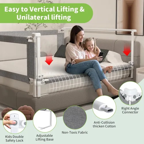 Vista 2 de yulongtengfei Protector de riel de cama para niños pequeños, riel de cama de bebé de altura ajustable, rieles de seguridad para niños