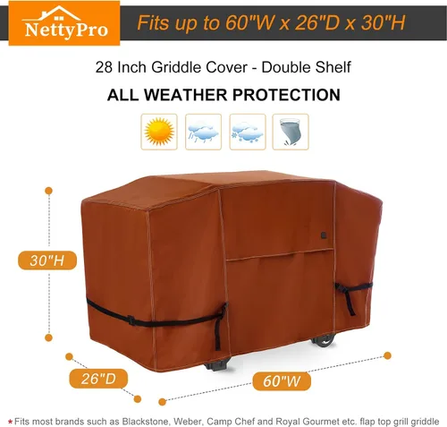 Vista 5 de NettyPro Cubierta para Plancha Blackstone de 28 pulgadas Impermeable Resistente 2 Quemadores Plancha Plana Cubierta para Parrilla de Gas de 28