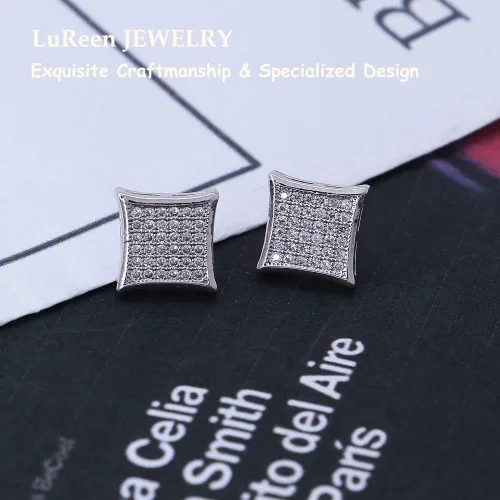 Vista 2 de LuReen Oro Plata 0.433 in cuadrado CZ Stud pendiente de Mens Boy aretes para hombre