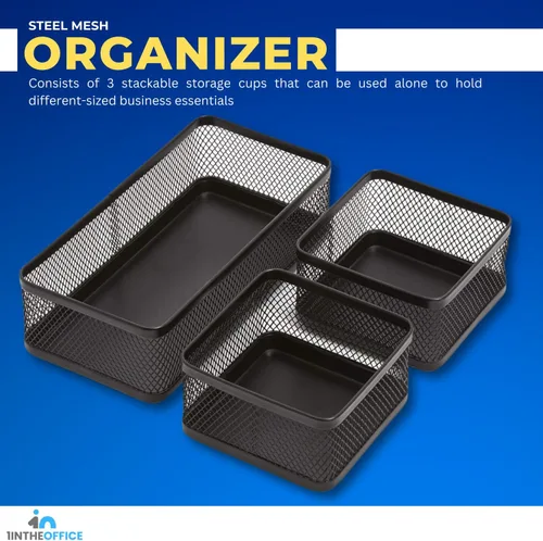 Vista 5 de 1InTheOffice Mesh Collection - Bandeja organizadora de cajones de escritorio, 3 compartimentos, apilable, negro mate