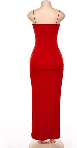 Vista 5 de PRIMODA - Maxi vestido largo tipo bodycon con abertura hasta el muslo sin espalda y con tirantes delgado para mujer vestido de fiesta y club