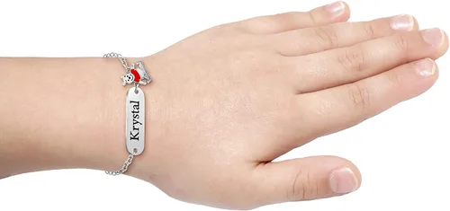 Vista 4 de Disney Winnie the Pooh - Pulsera personalizada de 5 pulgadas + 1 pulgada, pulsera con placa de identificación de plata de ley - Regalos de Winnie