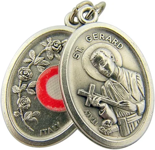 Vista 6 de Medalla de reliquia de tela de 3ª clase de santo católico en tono plateado, de 1 pulgada