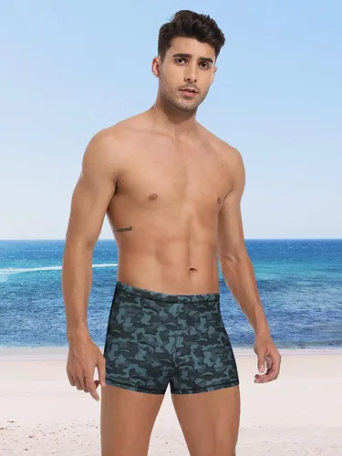 Vista 3 de Pantalones cortos de natación de pierna cuadrada para hombre UPF50+,Retención de la forma de la tela de los hombres del traje de baño de la natación