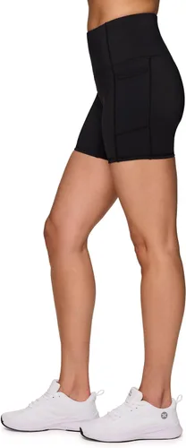 Vista 5 de RBX Pantalones cortos de ciclismo a prueba de sentadillas para mujer, pantalones cortos de yoga de cintura alta de 5 pulgadas con bolsillos