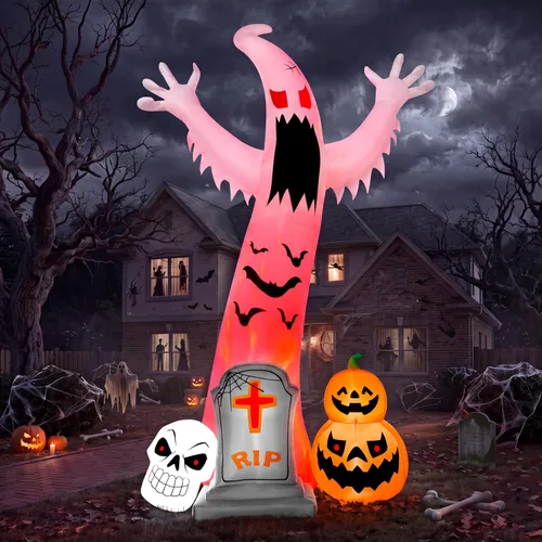 Vista 10 de Joiedomi Inflables de Halloween de 12 pies de alto, decoración de Halloween inflable para exteriores, fantasmas inflables para patio con LED de Azul