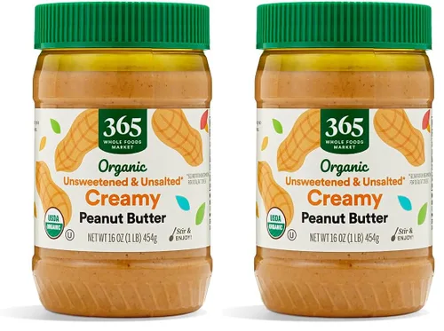 Vista 5 de 365 by Whole Foods Market, Mantequilla de maní cremosa orgánica, sin azúcar y sin sal, revuelve y disfruta, 16 onzas