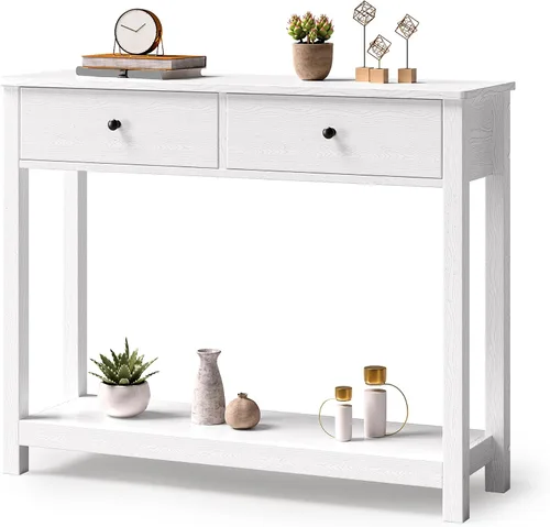 Vista 10 de Gizoon - Mesa de consola con 2 cajones, mesa de entrada de 2 niveles de madera con estantes de almacenamiento, mesa de sofá de 39" de ancho