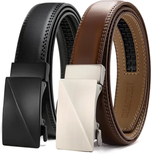 Vista 8 de CHAOREN Cinturón de vestir de cuero para hombre, paquete de 2 unidades, cinturón de trinquete para hombre para camisa de vestir y pantalones