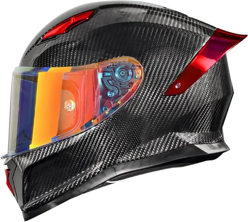 Vista 6 de Casco de motocicleta Aldult de cara completa de fibra de carbono, casco de motocicleta de calle aprobado por DOT, para hombres y mujeres, casco de 13